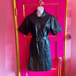 Who What Wear black faux leather shirt dress with belt size Medium